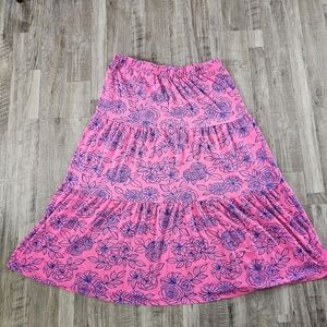 LuLaRoe Plus Size Pink and Blue Floral Maxi Skirt